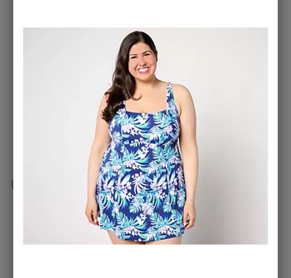 Kim Gravel x Swimsuits For All Square Neck Swim Dress sz 12 aloha tropical